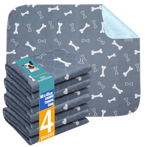 Geyecete-4 Pezzi 60 * 45cm Lavabili Traversine Cani,Riutilizzabili Tappetini igienici per Cani,Traversine Cane Assorbenti,Impermeabile Tappetini per Cane,Cuccioli,Gattini,Porcellini d'India-Grigio