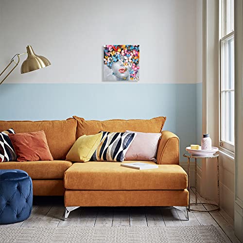 Butterfly Wall Decor Gifts For Women: Colorful Butterlies Canvas Wall Art Poster Black And White Woman Painting In Blush Pink Lip Framed Pictures For Girls Bedroom Home Office Room Decorations 14"X14" #TOP5