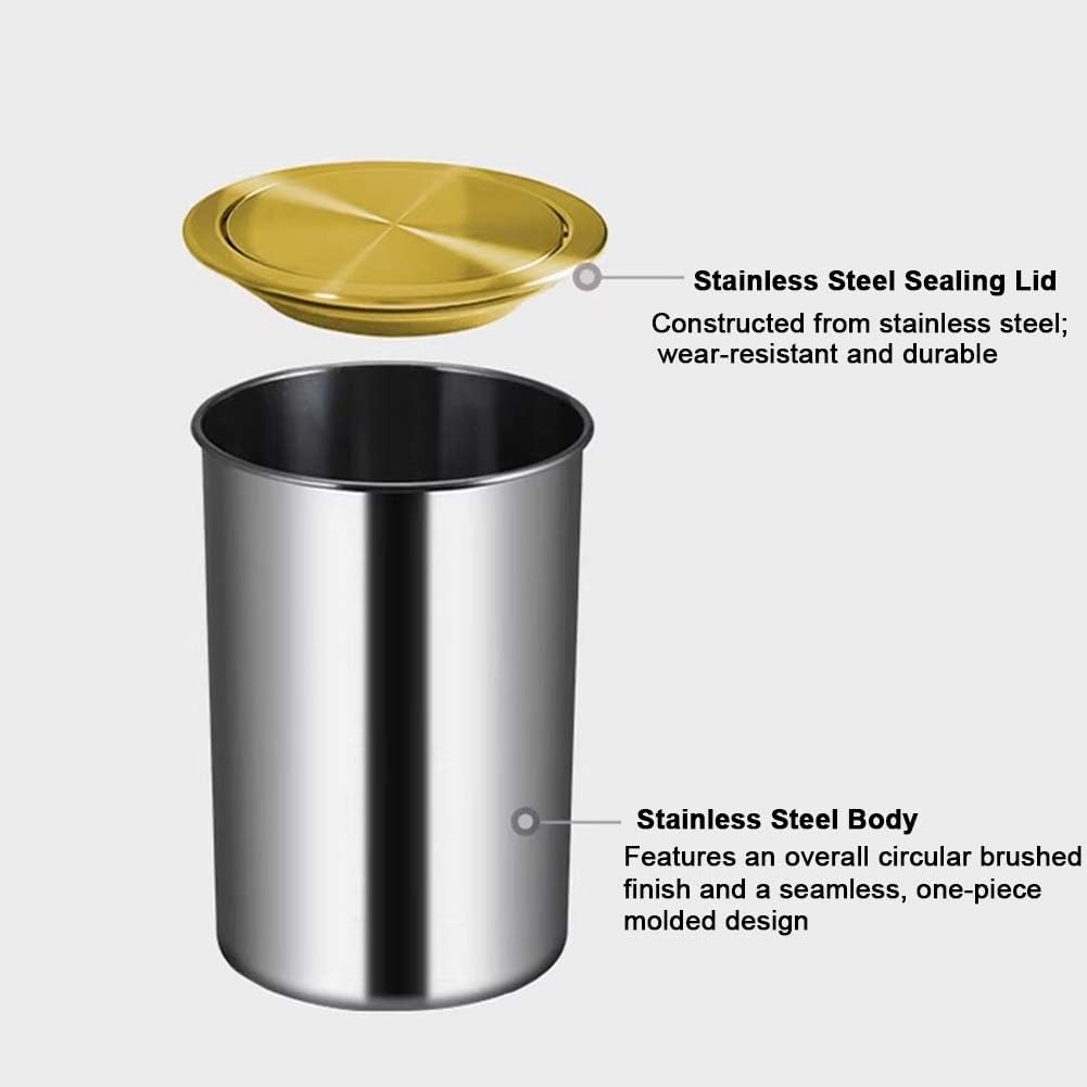 Tapa Para Cubo De Basura De Encimera Empotrable, Tapa Para Conducto De Residuos, Cubo De Basura De Cocina Redondo De Acero Inoxidable Con Tapa Abatible Para Restaurante, Cocina, Baño, Oro Rosa