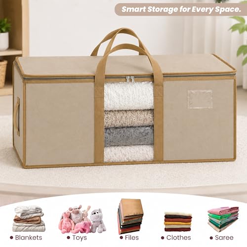 Image of Storite Jumbo Super-Size 78L Canvas Moisture Proof MultiPurpose Heavy Duty Storage Bag for Toys /Stationery /Blankets /Clothes /Moving Bag With Strong Reinforced Handles Rectangular | Cream (84x26x36cm)