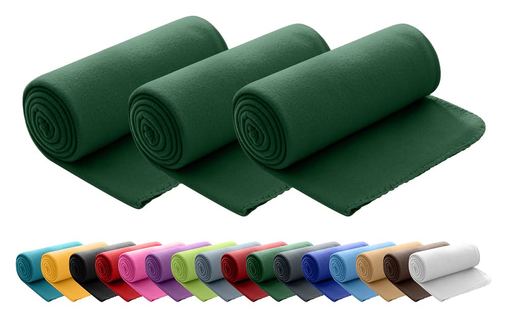 wometo 3er Set Polar Fleecedecke oekoTex 130x160 ca. 400g mit Anti-Pilling und Kettelrand dunkelgrün grün