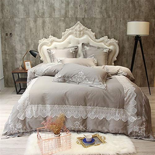 RONGXIE Gray Embroidery Bedding Sets 4Pcs Queen King Size egyptian Cotton Bedlinens lace Duvet Cover Sets Pillow Cases