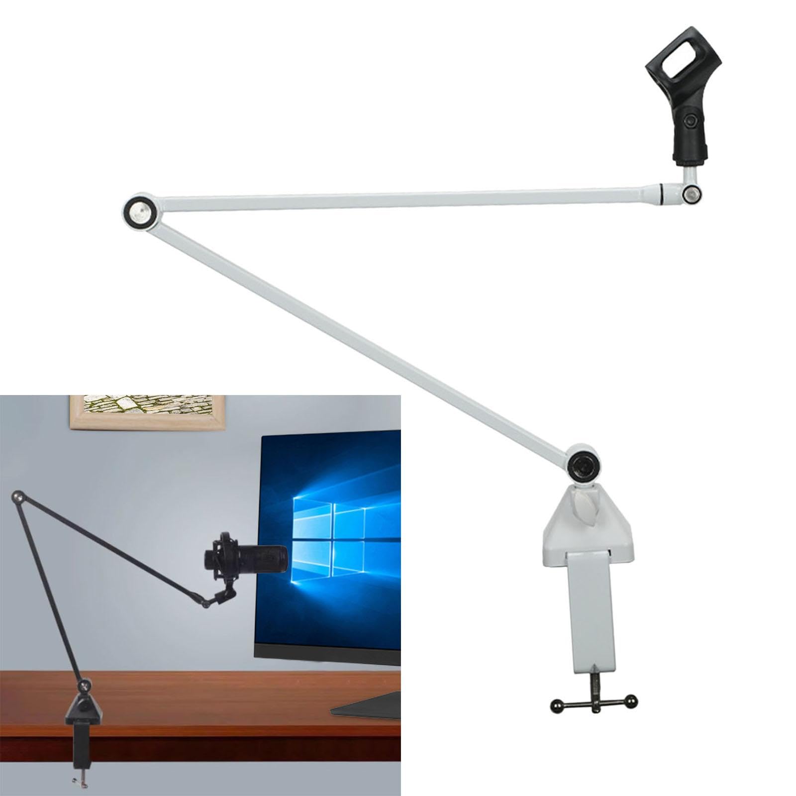 Soporte de Micrófono con Brazo Articulado, de Escritorio, Plegable Y Multiusos, Ahorra Espacio, Ideal para Radiodifusión, Grabación, Podcasting Y Músi, Blanco