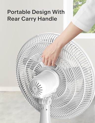 Image of PELONIS 18 inch 5-Blade Adjustable Oscillating Pedestal Fan with Remote, White | White Standing Fan with 90 Oscillation and 24 Tilt, 5-Speeds, 4 Modes, Eco Control, 7-Hr Timer for Living Room and Office