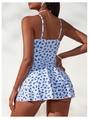 Verdusa Women's 2 Piece Floral Tankini Set Backless Swim Dress with High Waisted Bikini Bottoms3