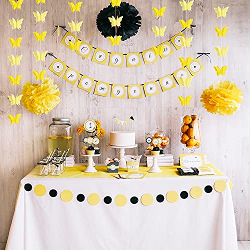 Image of 5 Pieces 3D Yellow Butterfly Paper Garland Hanging Decorative Banner for Home Ceiling Decor Birthday Party Baby Shower Wedding Theme Showcase Decoration Supplies Total 393 Inch Length