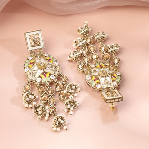 Image of Rubans Long Dangler Earrings Kundan & Pearl Ethnic Jewellery Gift for Women & Girls