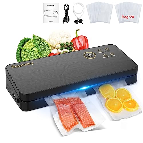 Rawiemy Vacuum Sealer Machine, Food Sealer With Built-In Cutter And Bag Storage, Dry & Moist Food Modes, Touch Control Panel, Led Indicator Lights And 20 Vacuum Bags #TOP1