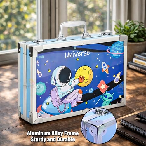Image of WISHKEY 145 Pieces Art Set for Kids with Space Theme Storage Case, Art and Craft Supplies Kit for Drawing and Painting with Oil Pastel, Water Color, Color Pencils, Sketch Pen (Pack of 1, Blue)