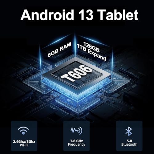 Image of Android 13 Tablet - 10.1 Inch Android Tablet with Case, 8GB RAM 128GB ROM 1TB Expand, Quad-Core Processor, 1280 x 800 IPS HD Touch Screen, 8000mAh Battery, GPS, WiFi,Bluetooth, Dark Grey