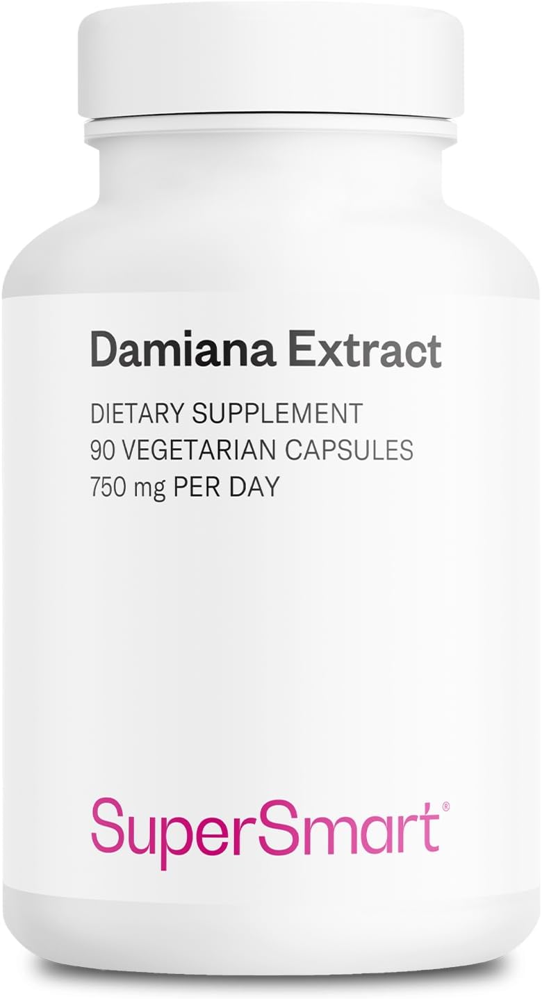 Supersmart - Damiana Extract 750mg per Day (Turnera Herb) - Damiana Leaf Supplement for Women & Men | Non-GMO & Gluten Free - 90 Vegetarian Capsules
