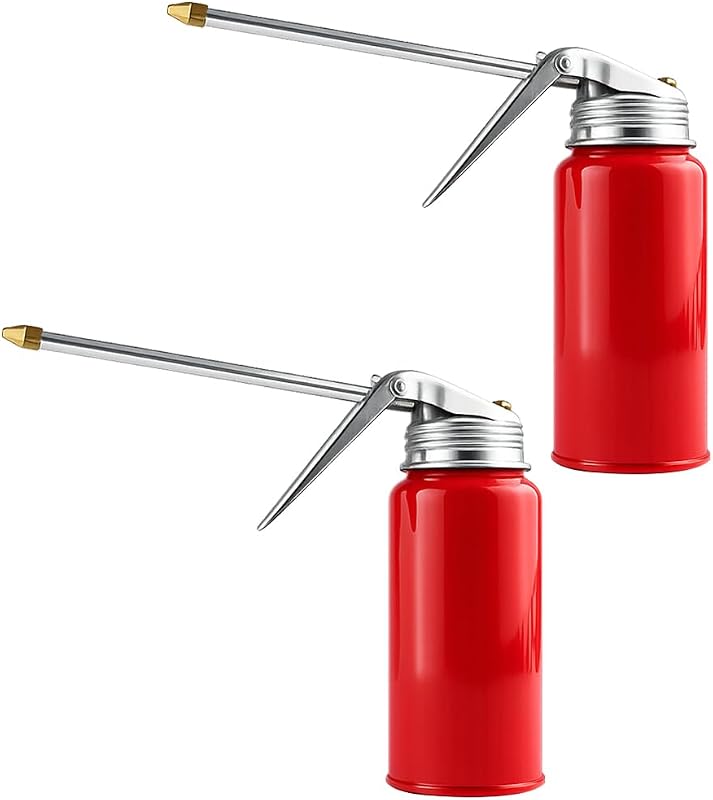 2PCS Car Oil Can Pump Oiler, 200ML Manual Vehicle Motor Oil Dispenser Squirt Bottle with Metal Spout, Automotive Hand Pump Gun Oiler Spray Can, Universal for Most Vehicles