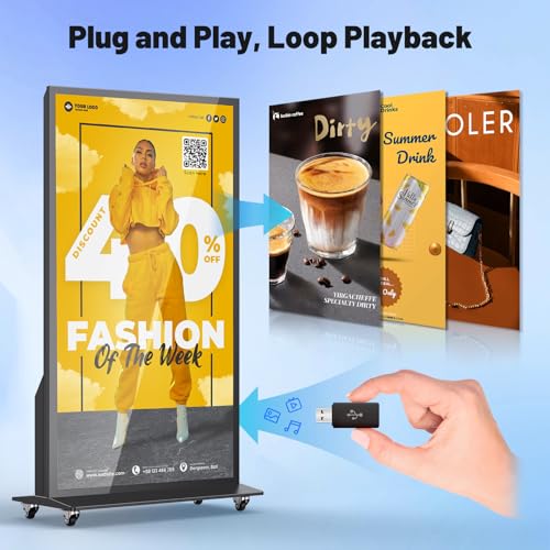 Image of 75 Inch Full Screen Indoor Floor Stand Digital Signage Kiosks Android 11 System 2GB+32GB LCD Poster Display With WiFi /HDMI /USB Input Auto Media Player, 4K UHD&CMS Remote Management for Retail Business