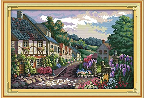 Kit broderie point de croix débutant pour créer un tableau Fleur de maison salon cosy 40x50cm