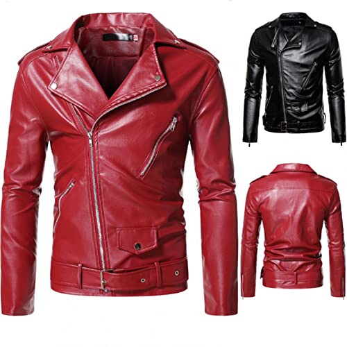 Mens Slim Fit Lapel Asymmetric Zip Up Blet Biker Jackets Vintage Faux Pu Leather Belted Motorcycle Lambskin Caots #TOP2