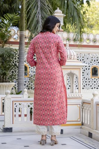Image of Pistaa's Women Printed Mandarin A-Line Cotton Kurta With Palazzos