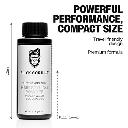 Miniatura 7 de Polvo de peinado Slick Gorilla para hombre 0.70 oz (20ml), polvo texturizante, acabado mate, 24 horas de duración todo el día, añade volumen y