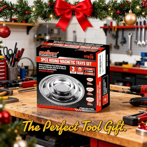 Image of HORUSDY Magnetic Tray | 3-Piece | Round Magnetic Parts Tray | 3 Inch 4 Inch 6 Inch Magnetic Tray for Mechanic's | Stainless Steel
