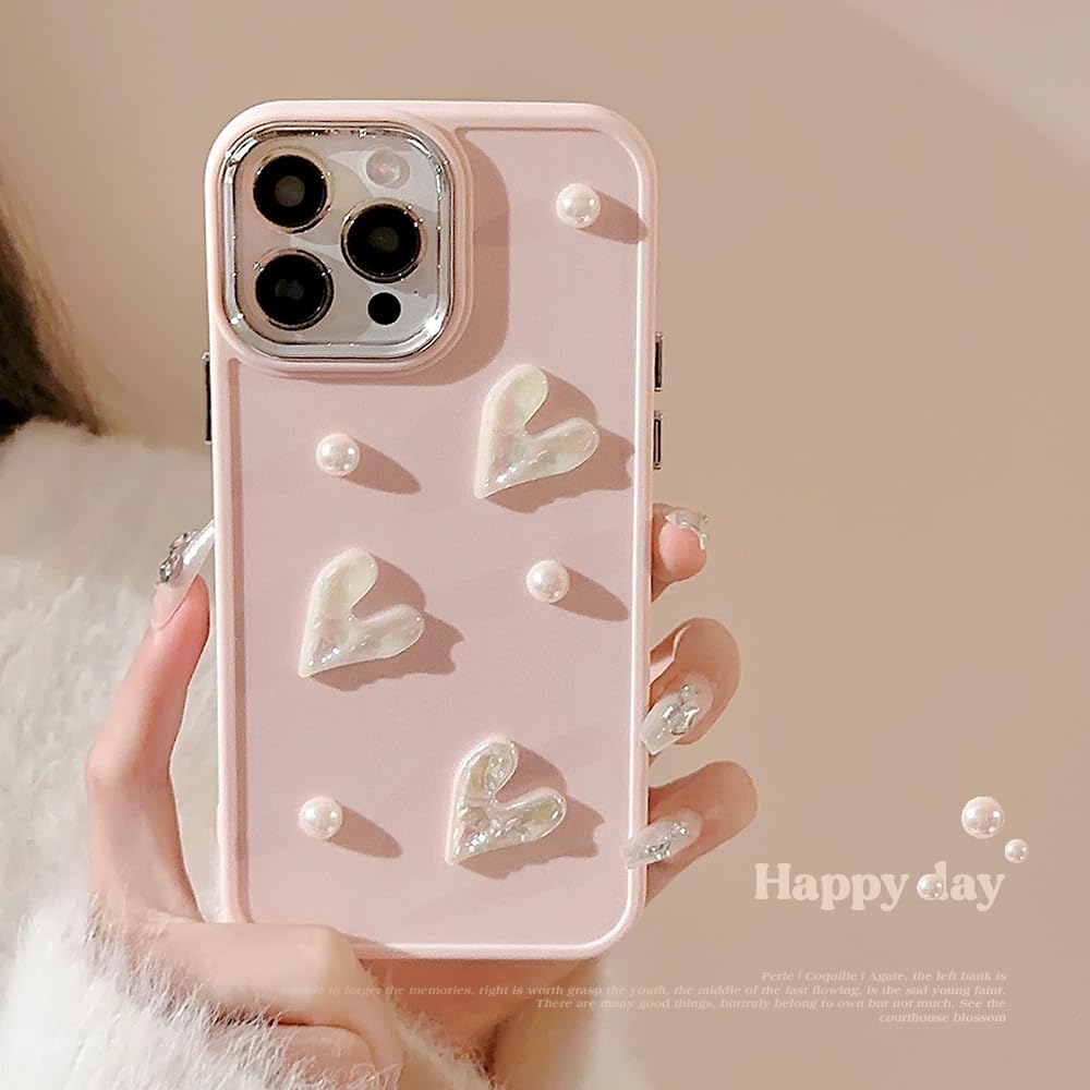 LSOUGUK Compatible with iPhone 7 iPhone 8 iPhone SE 2020/SE 2022 Case for Girls Women,Cute 3D Love Heart Pearl Design Protection Case Slim Soft TPU Shockproof Protective Cover-Pink - Image 4