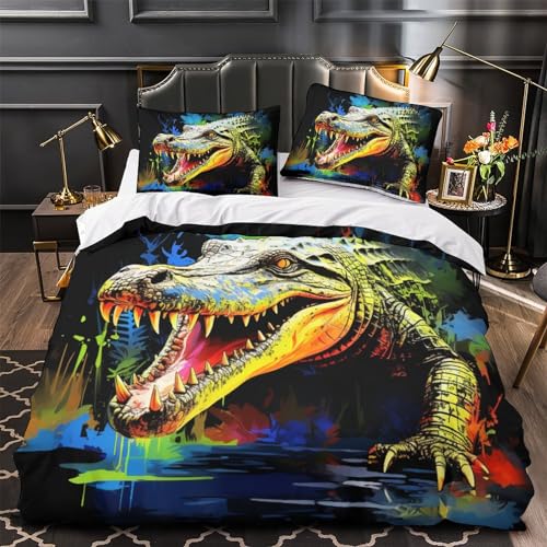 Parure de lit 3 pièces crocodile housse de couette 260 x 220 cm et taies d'oreiller - 4