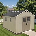 Devoko 10 x 12 FT Plastic Outdoor Storage Shed with Windows, Resin Tools Shed with Floor Large Storage Garden Shed for Patio,Garden, Backyard, Lawn, Beige