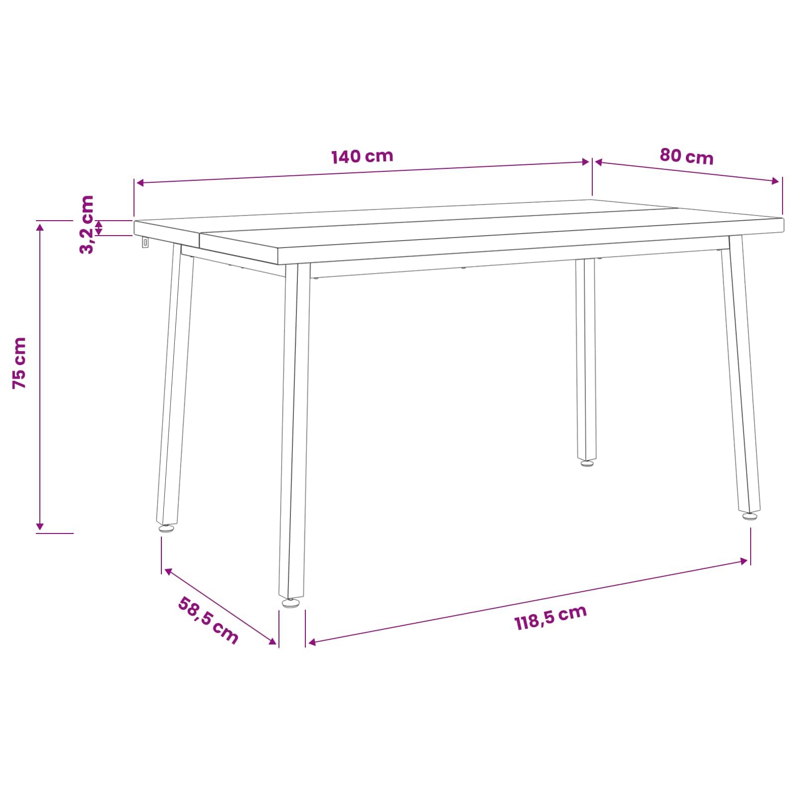 vidaXL 140 x 80 x 75 cm Lite Drewno Akacji Naturalny i czarny