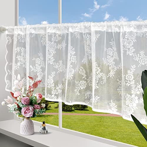 choicehot White Valance Flower Sheer Curtains Gypsophila Net Voile Translucent Curtain Decor for Small Windows, Country House, Balcony, 39" x 17" (100 x 45 cm)