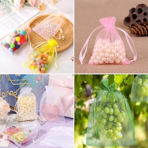 Organza Säckchen 100 Stück, 10x12 cm, Farbige Geschenksäckchen mit Zugband, Schmucksäckchen aus Netzstoff für Süßigkeiten, Hochzeit, Geburtstag, Weihnachten & Kosmetik