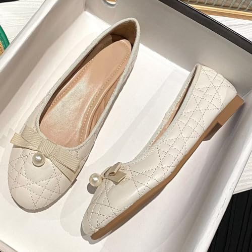 Hee grand Flats for Women Cute Bowknot Round Toe Dress Shoes Soft PU Leather Slip On Ballet Flats Lightweight Walking Shoes2