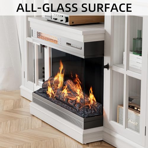 image for YESHOMY Glass Fireplace TV Stand for TVs up to 65 Inch, Media Entertai