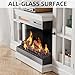 YESHOMY Glass Fireplace TV Stand for TVs up to 65 Inch, Media Entertainment Center with Storage, White Wash