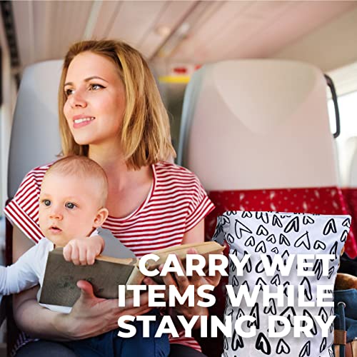 Little & Lourdes 2-Pack Travel Laundry Leakproof Wet Bags, Wet Dry Bag For Baby Diapers Sports Workout Gym Clothes Sweat Swimsuits, Swimming Equipment Bags (Hearts & V-Shaped Stripes) #TOP6