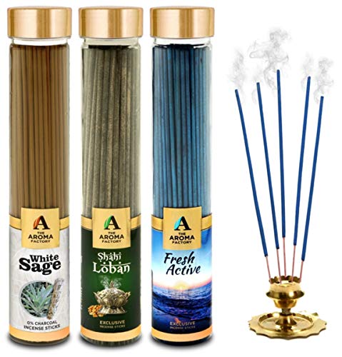 Image of The Aroma Factory White Sage,Loban & Fresh Active Agarbatti for Pooja,Luxury Incense Sticks,100% Herbal Fragrance Agarbathi (Bottle Pack of 3x100g)