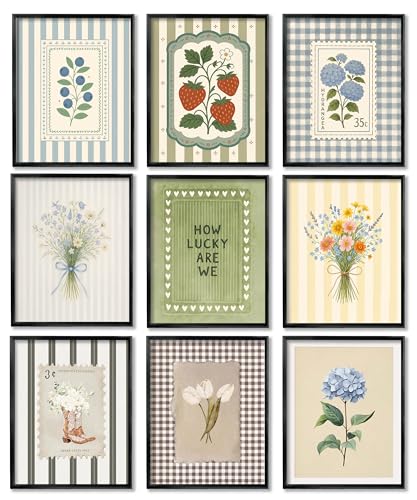 Vintage Floral Wall Art Set of 9, Cottagecore Botanical Posters Prints, Rustic...
