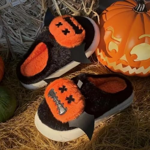 Chaussons en peluche douce citrouille d'Halloween haute densité - 4