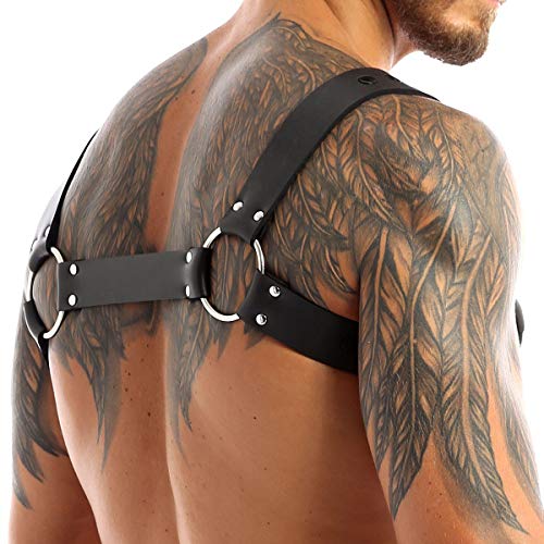 ACSUSS Men's Sexy Black Leather Punk Half Harness Adjustable X-shape Body Chest Belt3