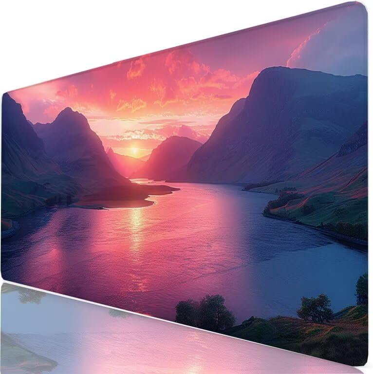 Tapis de souris XXL 120x60 cm gaming montagne coucher de soleil pour grand bureau