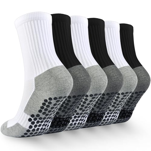 Kids Grip Soccer Socks Boys Basketball Crew Socks Cushioned Athletic Non Slip Socks Girls Running Sport Youth