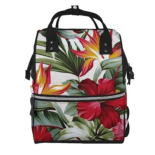 Sac à langer fleur d'hibiscus, sac à dos multifonction à grande capacité