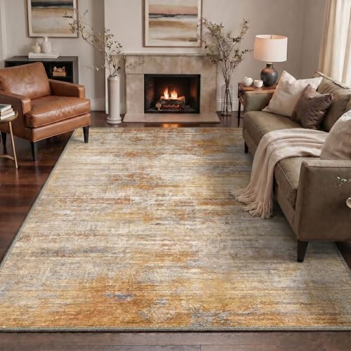 Image of BEIMO Area Rugs 8x10 for Living Room Bedroom, Modern Abstract Machine Washable Rug, Large Soft Low Pile Floor Cover with Non Slip Backing for Dining Room, Dusty Orange Beige
