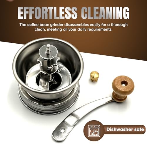 Stainless Steel Coffee Grinder Lid Attachment for Regular Mouth Mason Jars - Manual Crank Burr Grinder for Fresh Coffee, Ideal for Camping, Home Barista, Rust Proof Ceramic Mechanism - 5