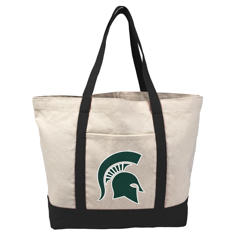 Campus Lab Collegiate Primary Logo Canvas Tote Bag With External Pocket, Reusable Shoulder Bag for Shopping, Beach