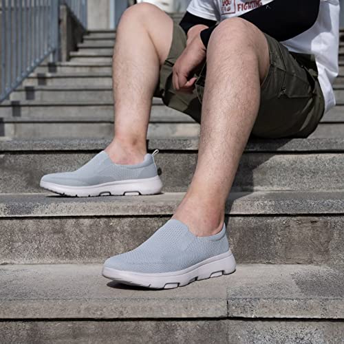Poemlady Men's Slip On Walking Shoes - Lightweight Comfortable Mesh Casual Work Loafer Sneakers A/Gray #TOP2