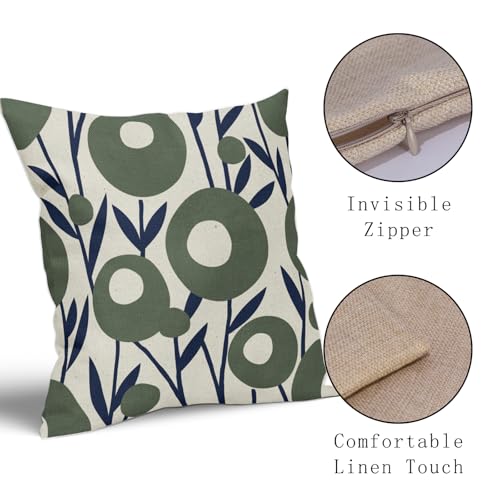 Aytipun Navy Blue Sage Green Floral Pillow Covers 18x18 Set of 2 Boho Flower Pattern Decorative Throw Pillowcases Outdoor Rustic Farmhouse Square Cushion Cases Decor for Home Couch Sofa Bed - Image 3