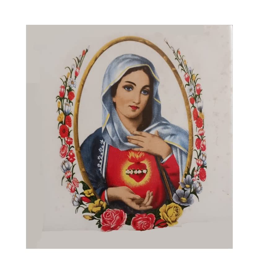 Image of Ceramic Mother Marry Tiles for Home Entrance, Temple, Office - 6 x 6 Inch