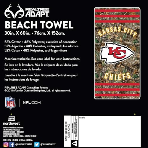 Image of Northwest NFL Kansas City Chiefs Unisex-Adult Beach Towel, 30 inch x 60 inch, Realtree Camo Stripes