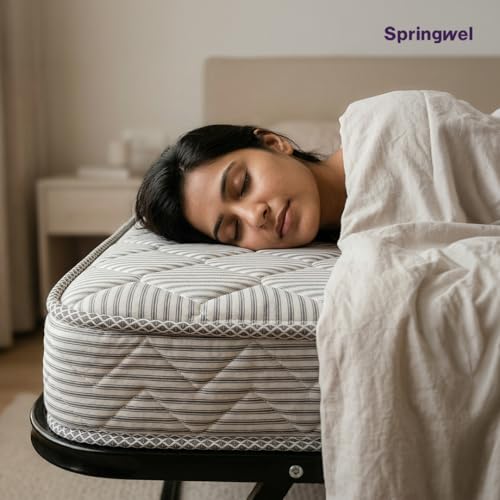 Image of Springwel Ultimate Rollaway Folding Metal Single Bed | 6 - Inch Foldable Mattress for Extra Comfort | Lockable Wheels | 190x90 cm | Black