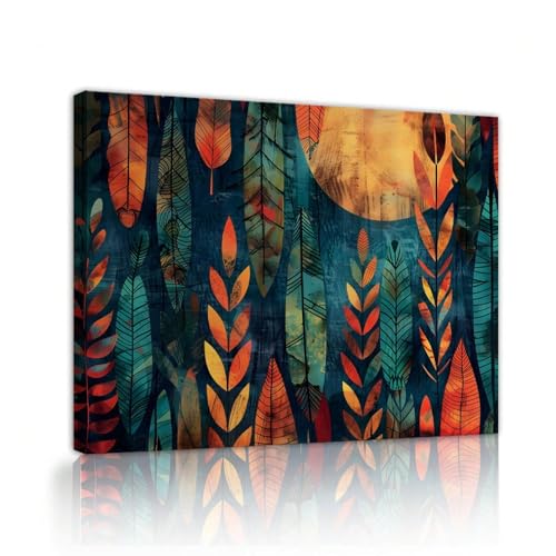 Toile abstraite bohème forêt colorée style couture 50 x 70 cm