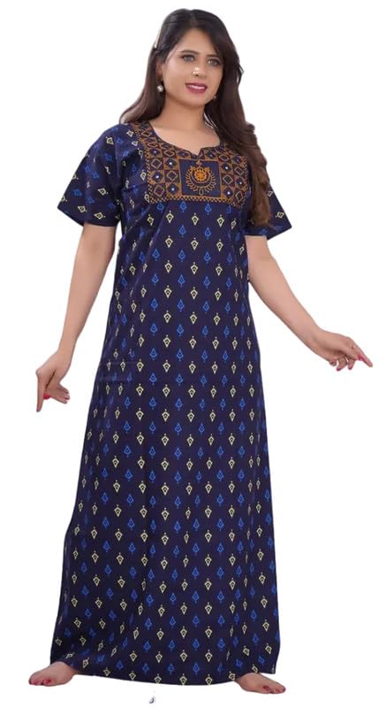 Padmavati Creation' Maternity Feeding Nighty with Front Zipper Soft Cotton Nursing Night Dress for Pregnancy & Breastfeeding CTN_NGT_FLO_39_Dblue Dark Blue-image-16
