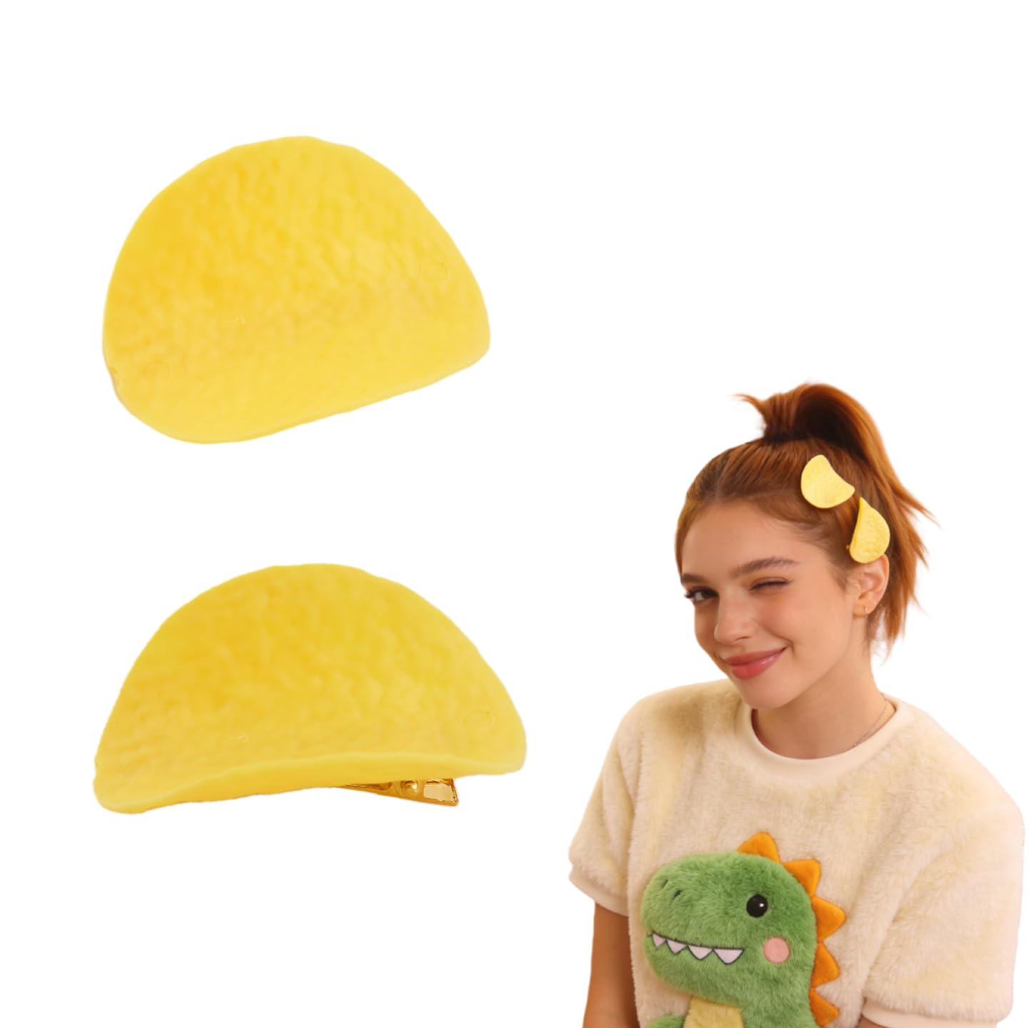 2Pcs Cute Potato Chip Hair Clips,Realistic 3D Food Design Alligator Clips, Funny Novelty Hair Accessories for Women & Girls, Ideal for Halloween, Parties & Daily Wear